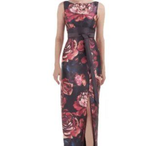 KAY UNGER CARINA SLEEVELESS OXBLOOD FLORAL MULTI COLUMN MIKADO GOWN sz 16